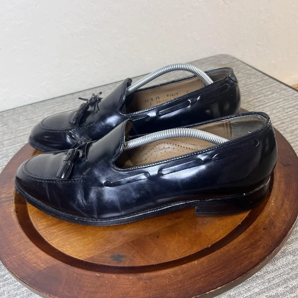 Vintage Johnson‎ & Murphy Mens Black Leather Tassel Loafers Dress Shoes 11 D